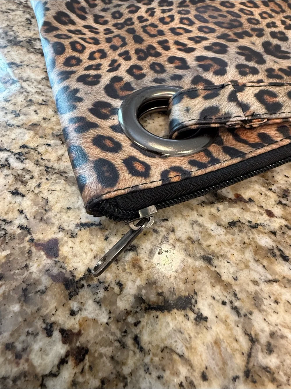 Leopard print wristlet travel bag make up case 8.5”x12.5”